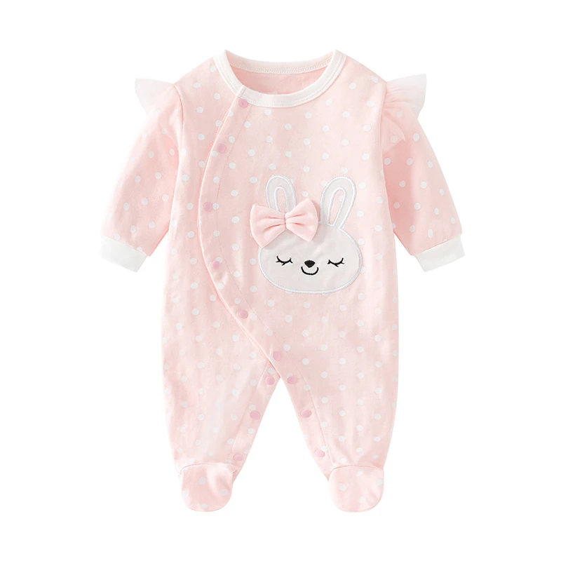 Baby's Long-Sleeved Jumpsuit, Pure Cotton, Newborn Pajamas, Baby Girl Clothes, Foot Covering Suit, Spring and Summer