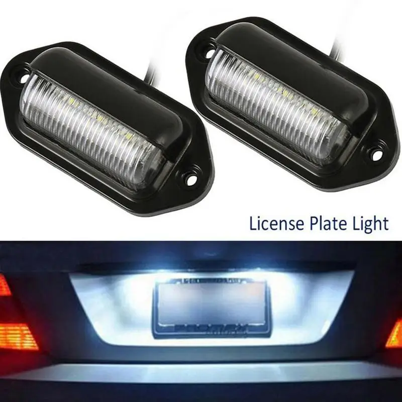 2PCS 6 LED Car License Number Plate Light For SUV Truck Trailer Van Tag Step Lamp White Bulbs Car Products License Plate Lights