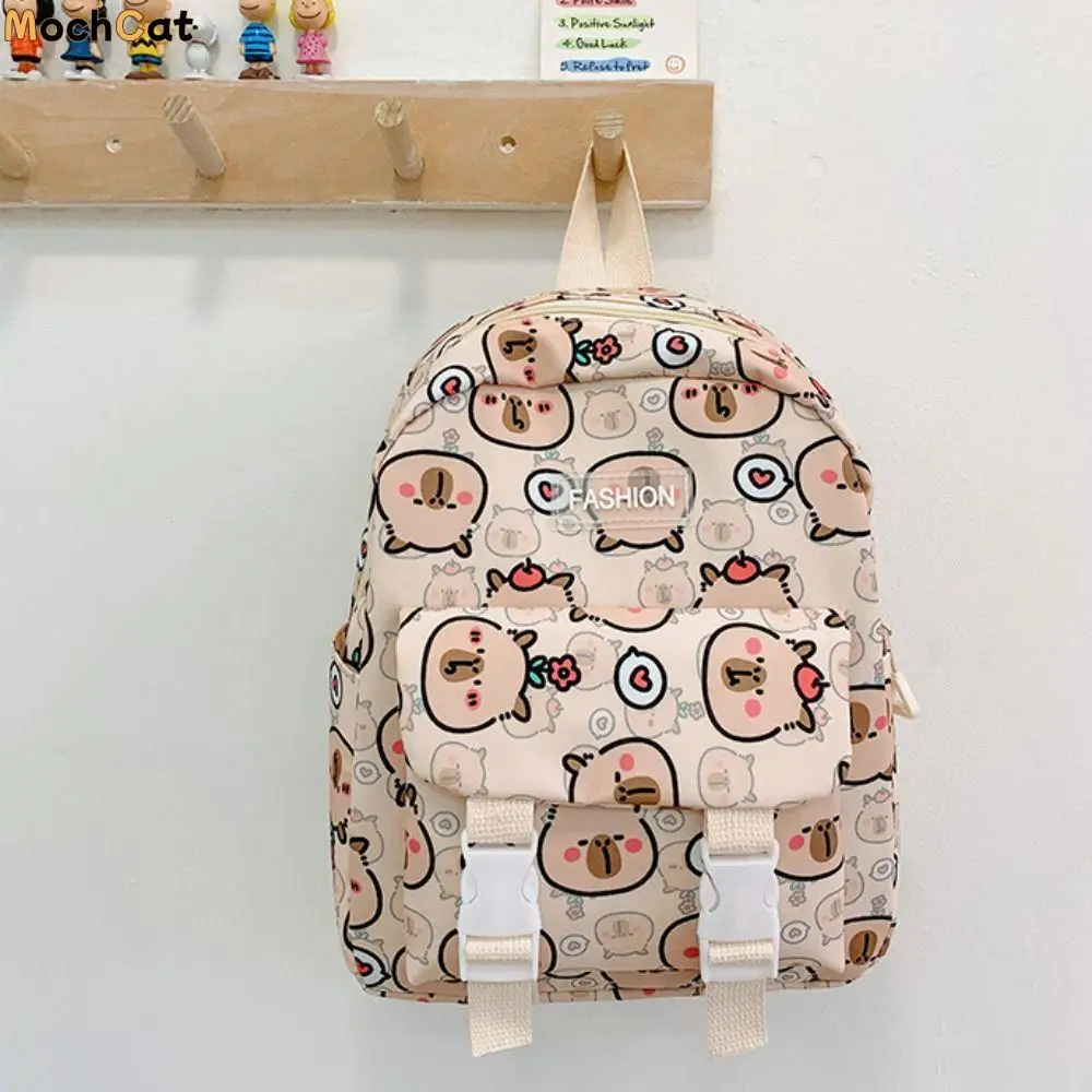 Large Capacity Capybara Nylon Backpack Lightweight Printing Cartoon Animal Daypack Korean Style Wide Straps