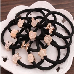 set Korean Style Gold Beads Black High Elastic Hair Tie Rubber Band Hair Tie Headband Hair Accessories Wholesale