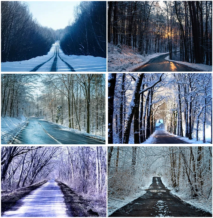 Winter Road Path Landscape Photography Backdrops Forest Trees Holiday Decoration Backgrounds Adult Kids Portrait Natural Banner