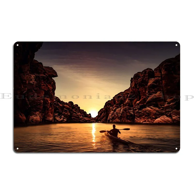 Kayak Boat Sunset Metal Sign Pub Mural Kitchen Club Designing Designing Tin Sign Poster