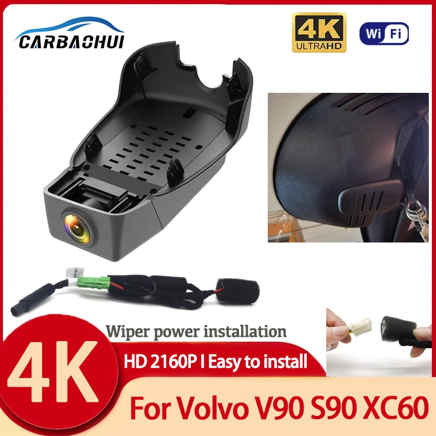 

Автомобильный видеорегистратор Plug and Play с Wi-Fi 2160P 4K видеорегистратор для Volvo V90 Cross Country S90 XC60 D3 T8 2018 2019 2020 2021 UHD DashCam