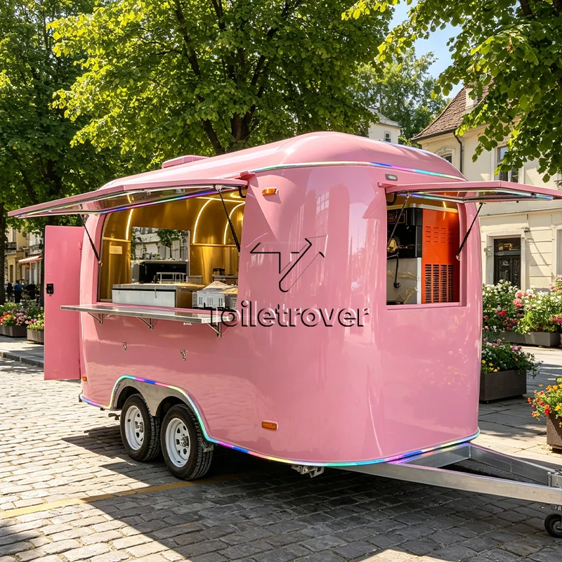 Outdoor Pink Food Trailer Smoothie Ice Cream Food Truck Snow Cone Mobile Commercial Food Trailer with AC