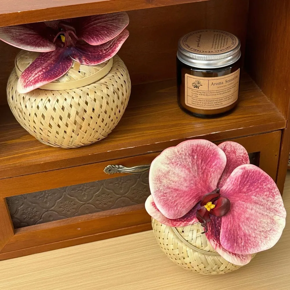 سعة كبيرة منظم مجوهرات الأوركيد تصميم الأوركيد زهرة شكل تخزين المجوهرات الخيزران نسج أقراط التخزين