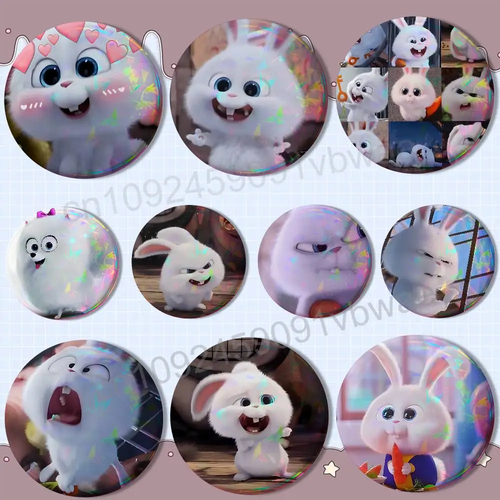 

cute white Snowball Secret Life of Pets Reflective Pin Tinplate Round Brooch Cartoon Cosplay Badges for Bag Hat Toys Gifts