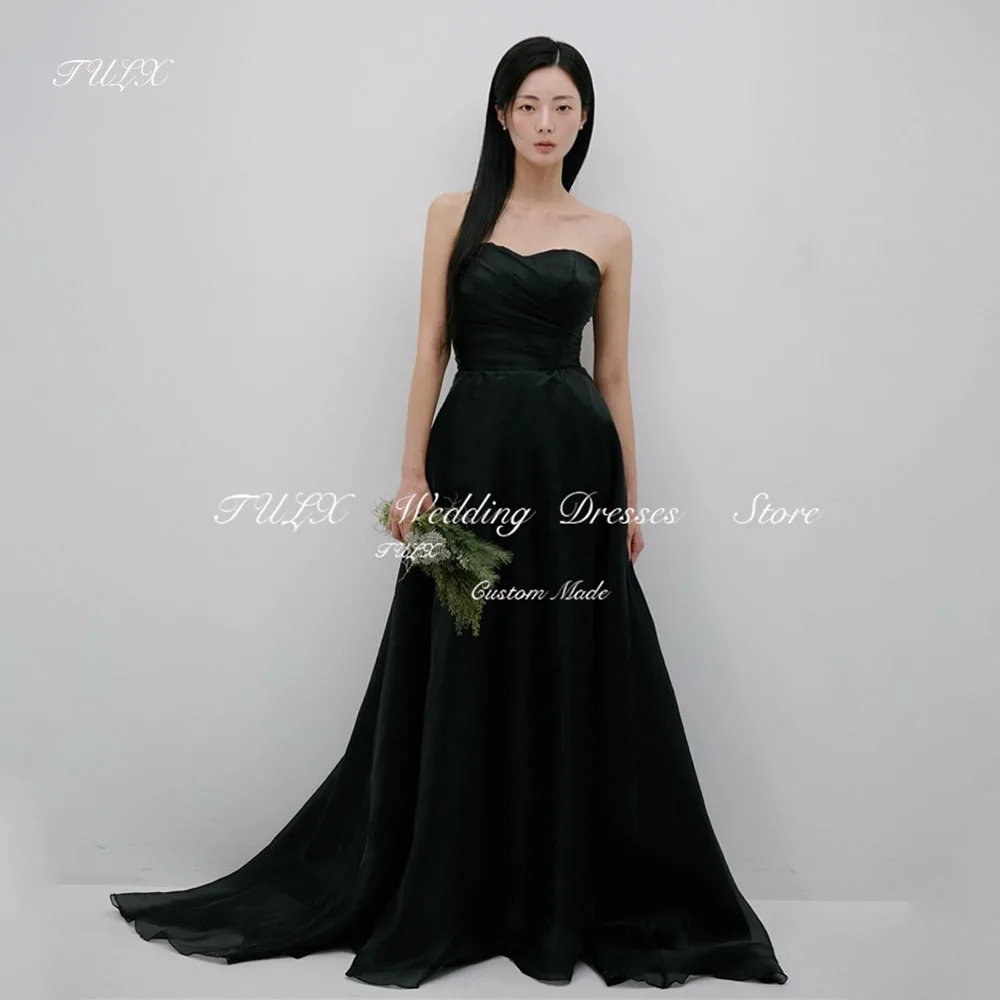 

TULX Simple Black Sweetheart Evening Dress Korea Wedding Photo Shoot Dress Mermaid Long Formal Party Dress Corset Customized