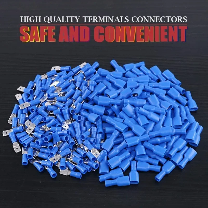 200pcs  6.3mm Gauge Fully Insulated Male/Female Spade Quick Splice  Terminals - The Perfect Wire Crimp Connector Set!