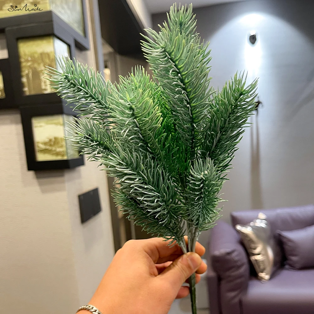 SunMade High Quality 6 Forks Pine Needle Tree Branch Plastic Artificial Plants Home Garden Decor Plantas Artificales Christmas