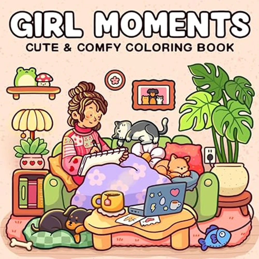 Girls' Alone Time - Coloring Book for Adults and Teens, featuring cute and cozy daily relaxing activities, relaxing