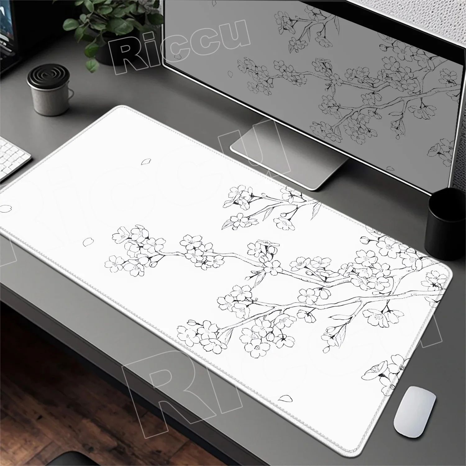 

White Beautiful Blossom Desk Mat Cute Cherry Sakura Flowers Japanese Mouse Mat Cute XXL Mousepad 900x400 Large Office Mouse Pad
