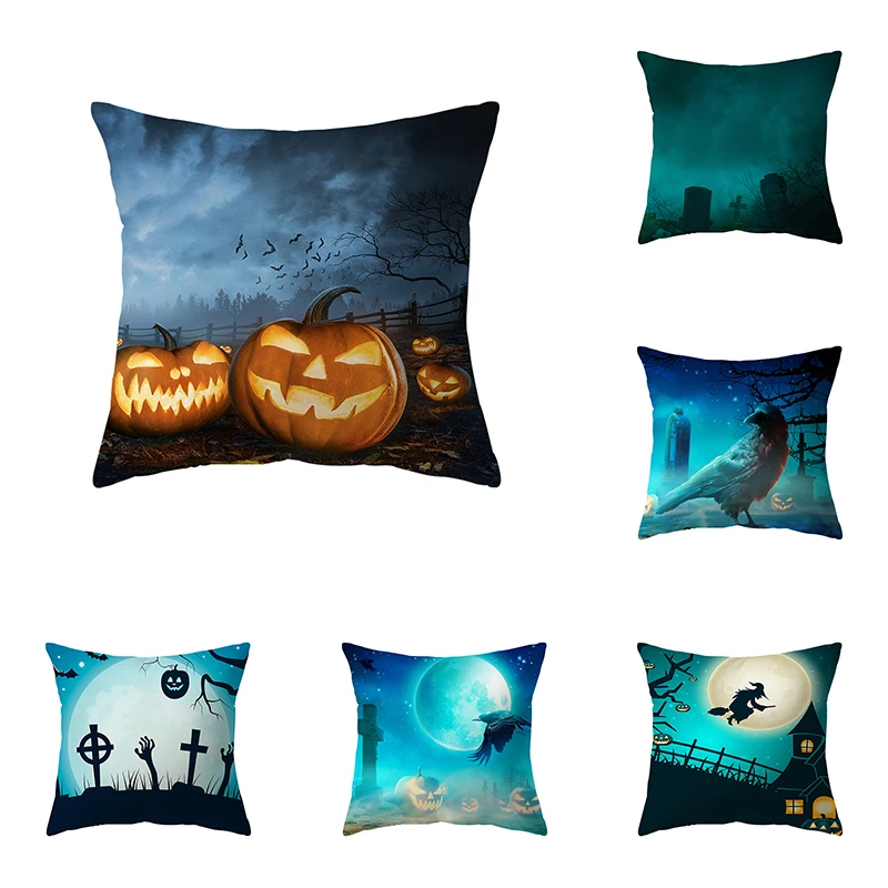 

Devil Pumpkin Throw Pillow Cover Witch Halloween Theme Sofa Chair Bed Cushion Home Decor