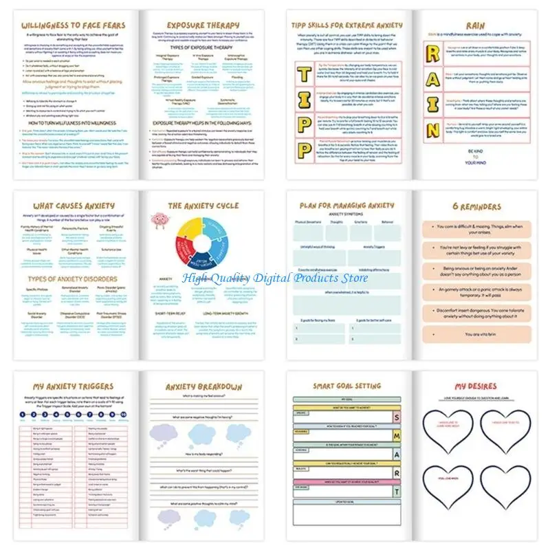 U2JE Journal compétences d'adaptation à l'anxiété, papier épais qualité développé par le thérapeute, invites, taille pour