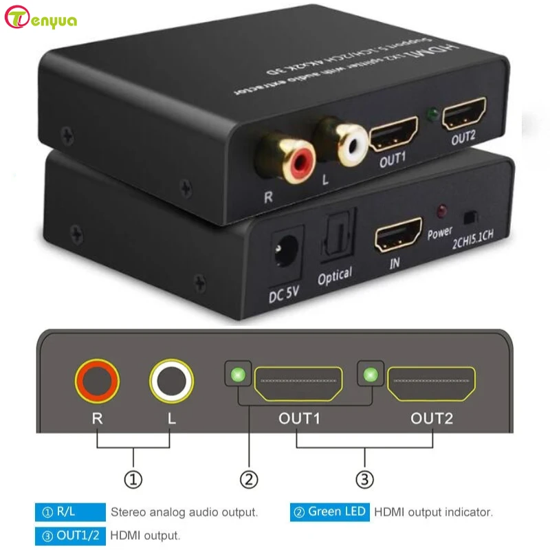 

HDMI Audio Extractor 4K HDMI to Optical TOSLINK SPDIF 3.5mm Audio Extractor HDMI Splitter 1x2 With Audio Extractor For Dolby PS4