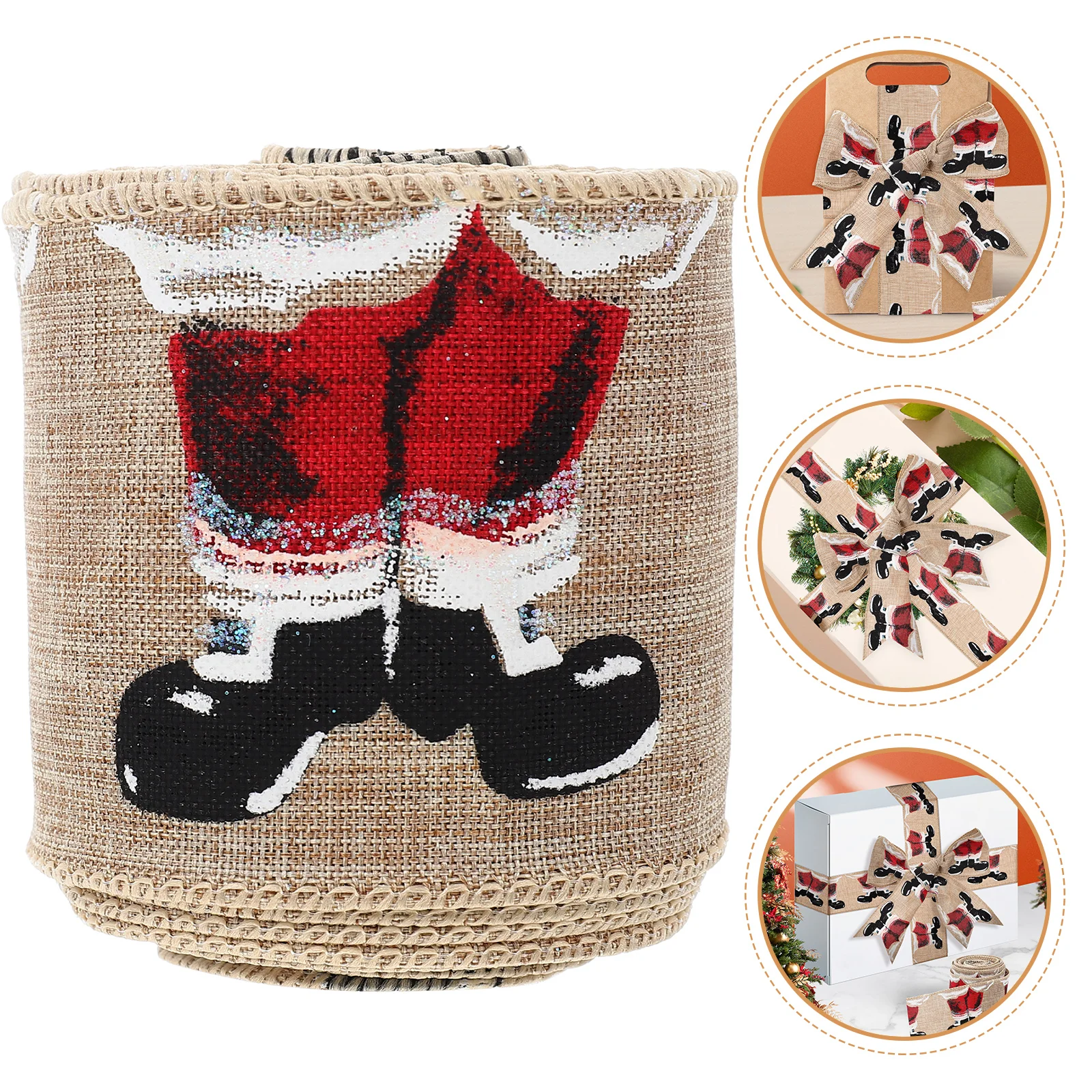 

Christmas Ribbon Decor Decorations Bow Tags Black Xmas Fabric Printed for Tree Burlap