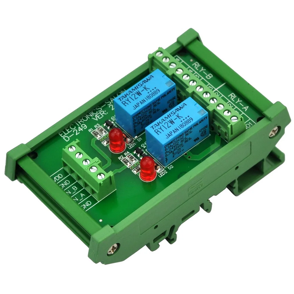 ELECTRONICS-SALON DIN Rail Mount 2 DPDT Signal Relay Interface Module, DC 12V Version.