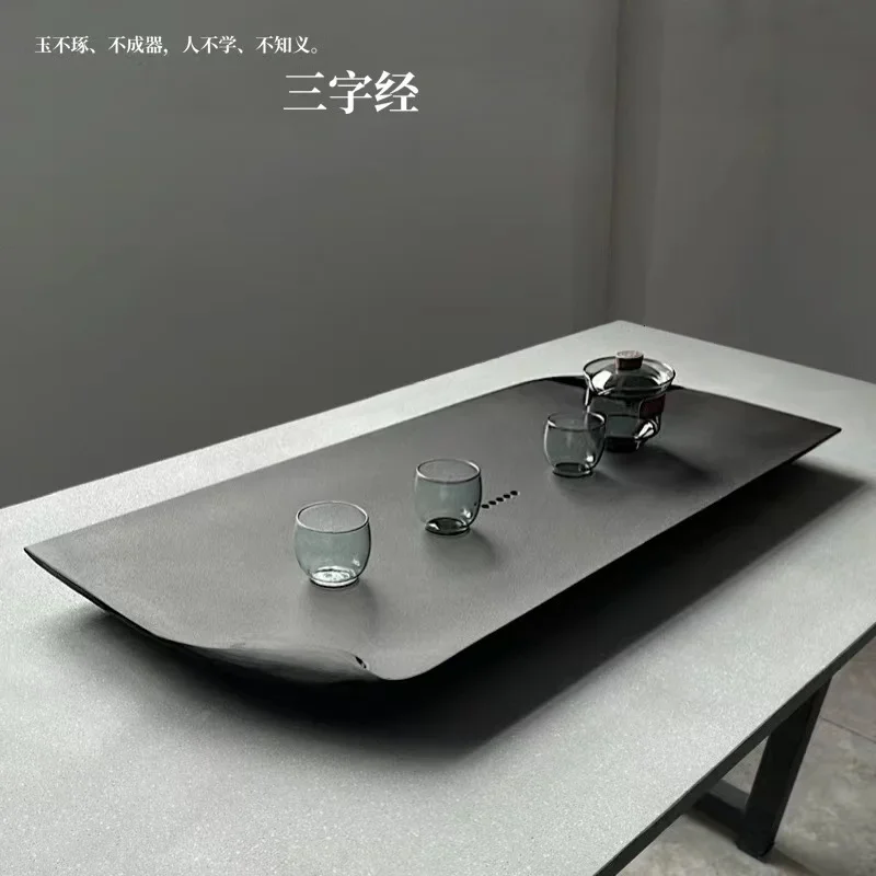 Wujinshi pure handmade tray light luxury Chinese household tea table natural stone black tea tray