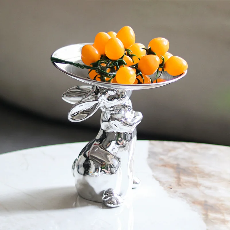 

Абстрактная металлическая тарелка-орнамент в виде кролика для фруктов, для декора комнаты, детской, отеля, мультяшный поднос для димсамов и пирожных