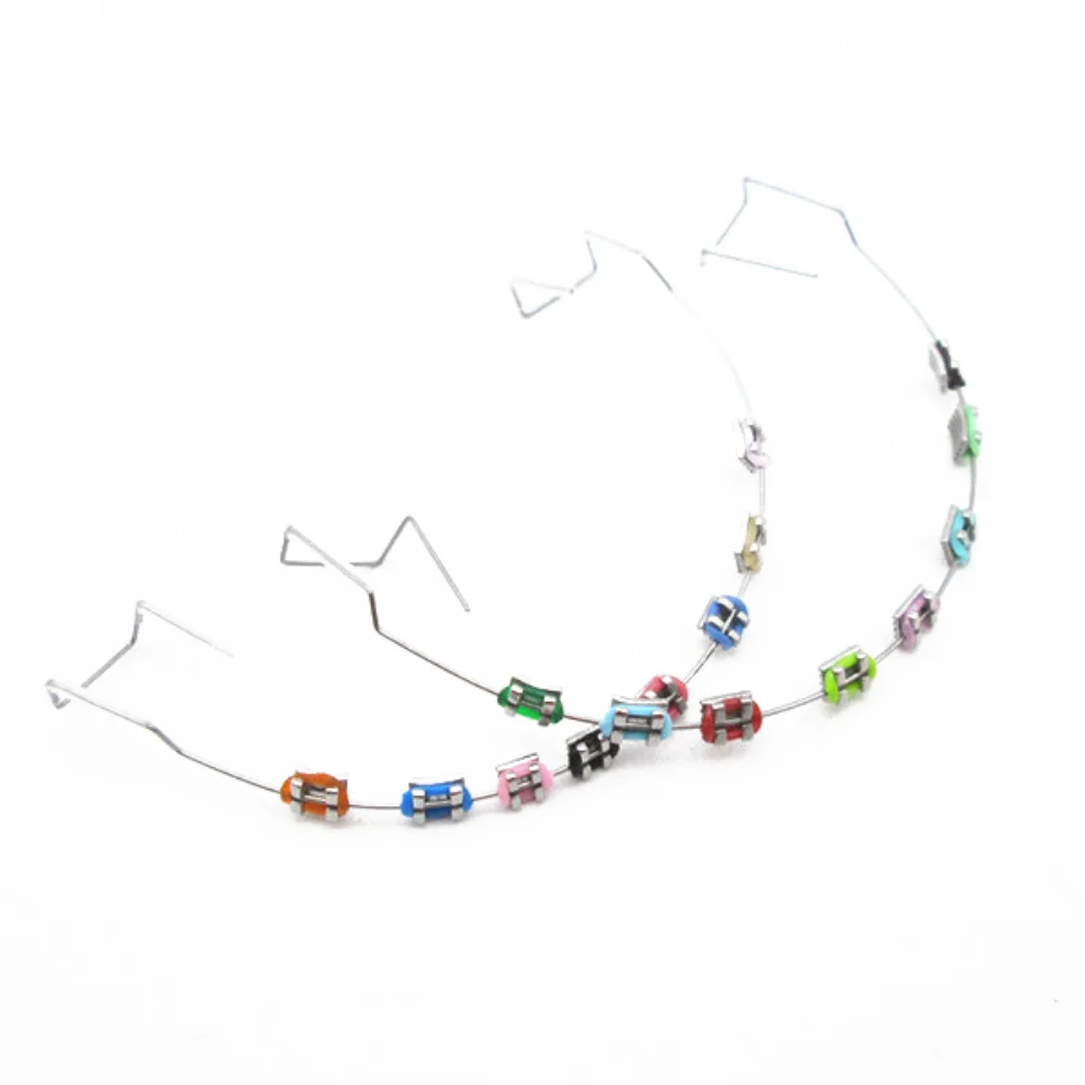 

1 pair Colorful Temporary Tooth Decoration with Metal Wires Fake Brackets Orthodontic Ligature Ties Dental Decorations Braces