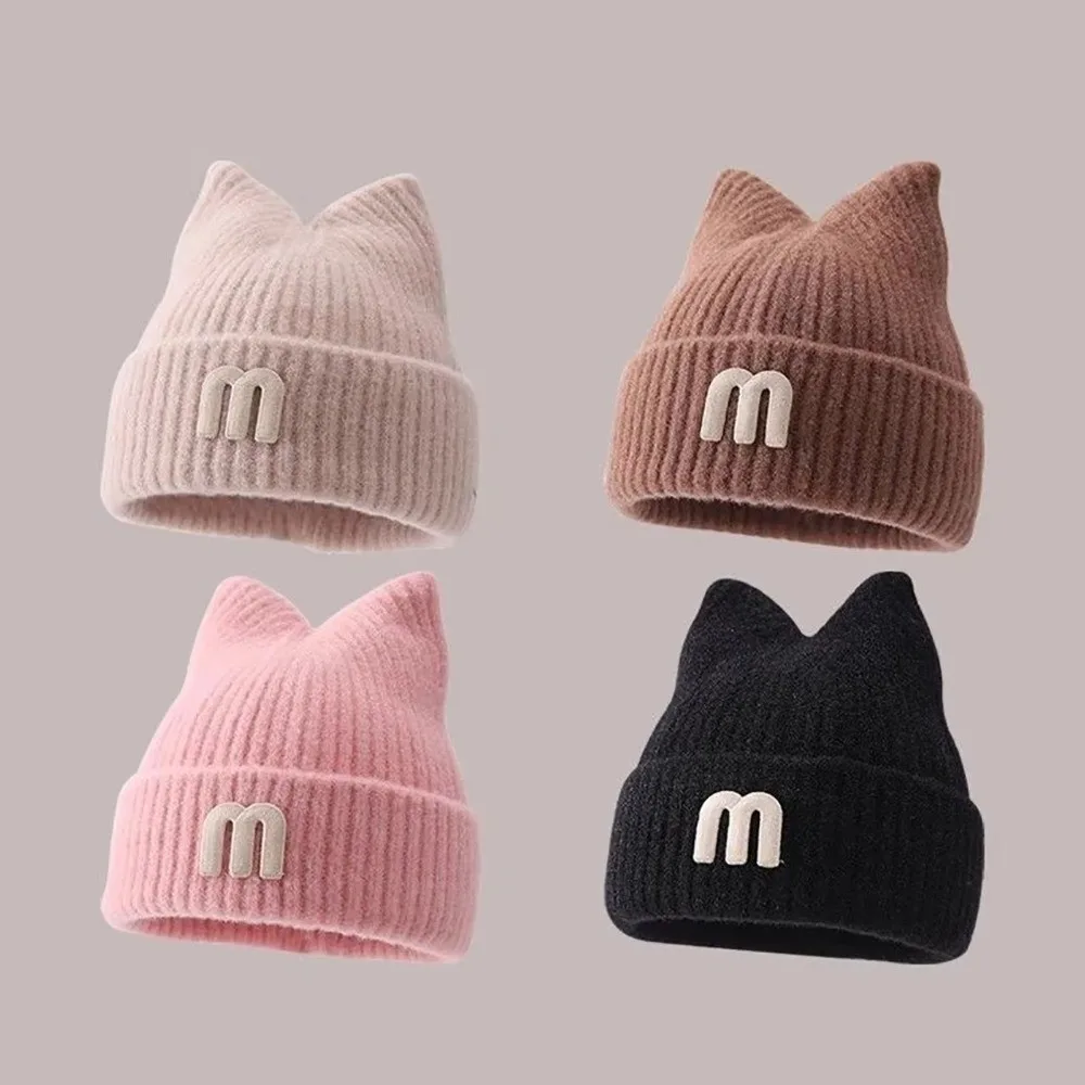 

Fashion Solid Color Knit Hat Keep Warm Letter Cap Cold Protection Winter Hats Outdoor