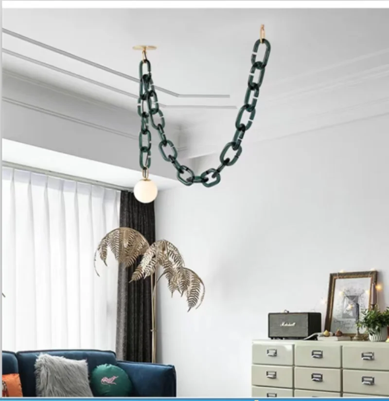 Modern Glass Chain Chandelier Nordic Cerine Swagged Hanging Light For Bedroom  Bar Coffee Shop Creative Colorful LED Chandelier