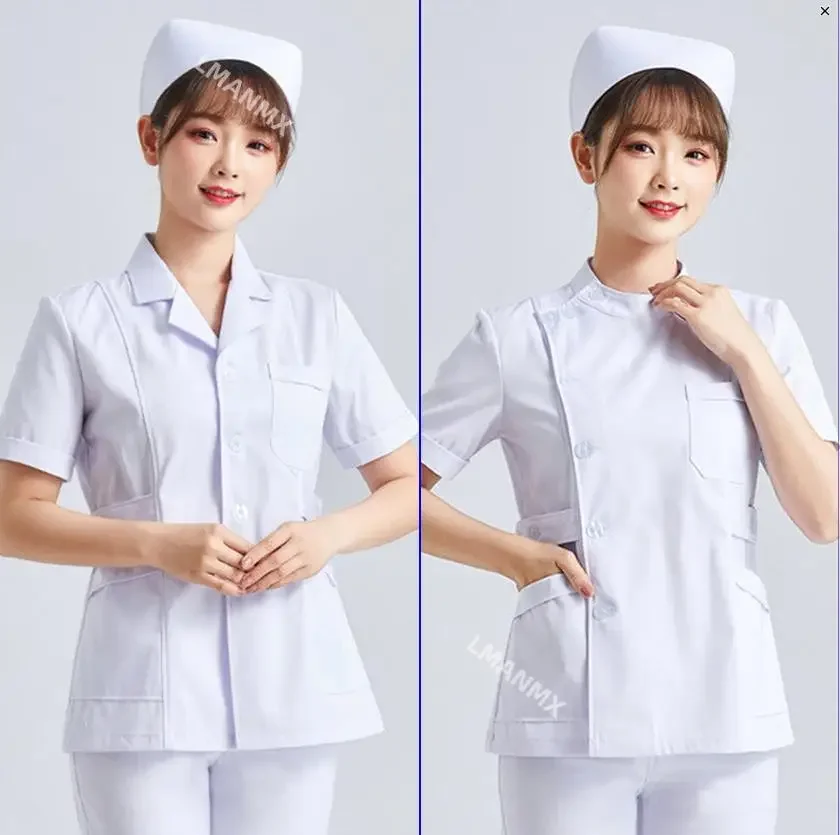 

White Short Sleeve Scrubs Uniforms Women Pet Grooming Clinic Nursing Clothes Workwear Nurse Scrub Work Pink Medical Uniform