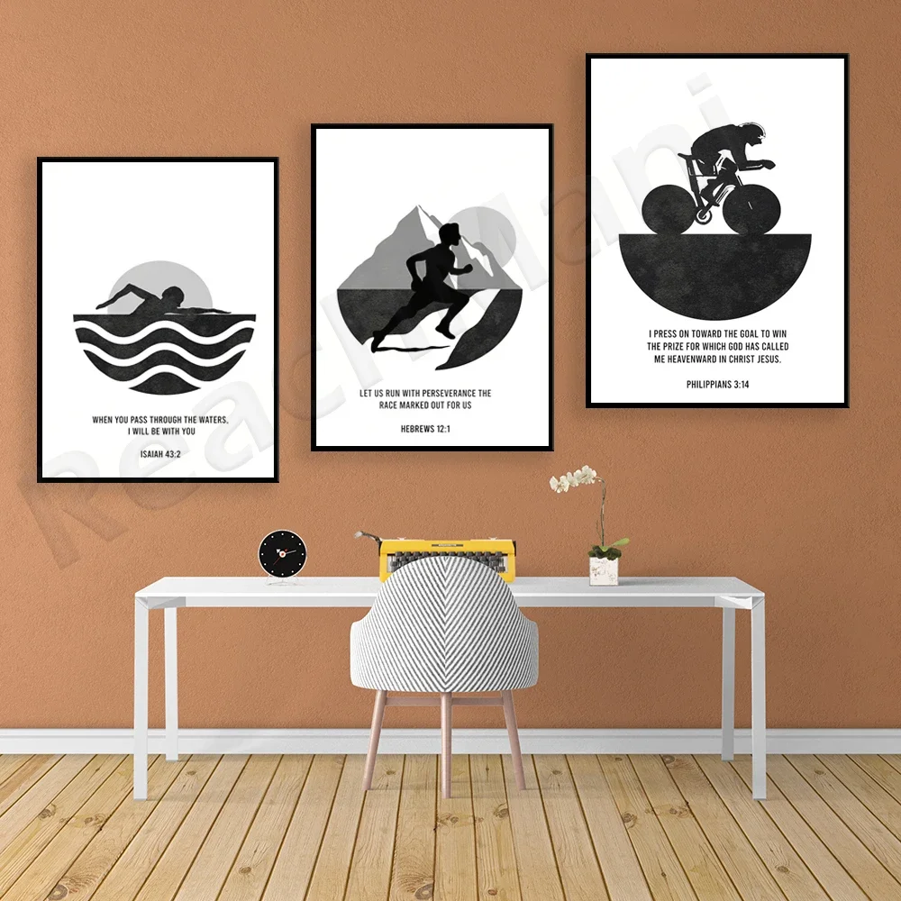 Triathlon print, triathlon, keep running christian triathlon print swimming bike running christian sport poster