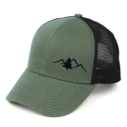 Coconut Tree Mountains Embroidered Baseball Cap Men's Women's Breathable Mesh Back Buckle Cap Adjustable Sports Caps Unisex