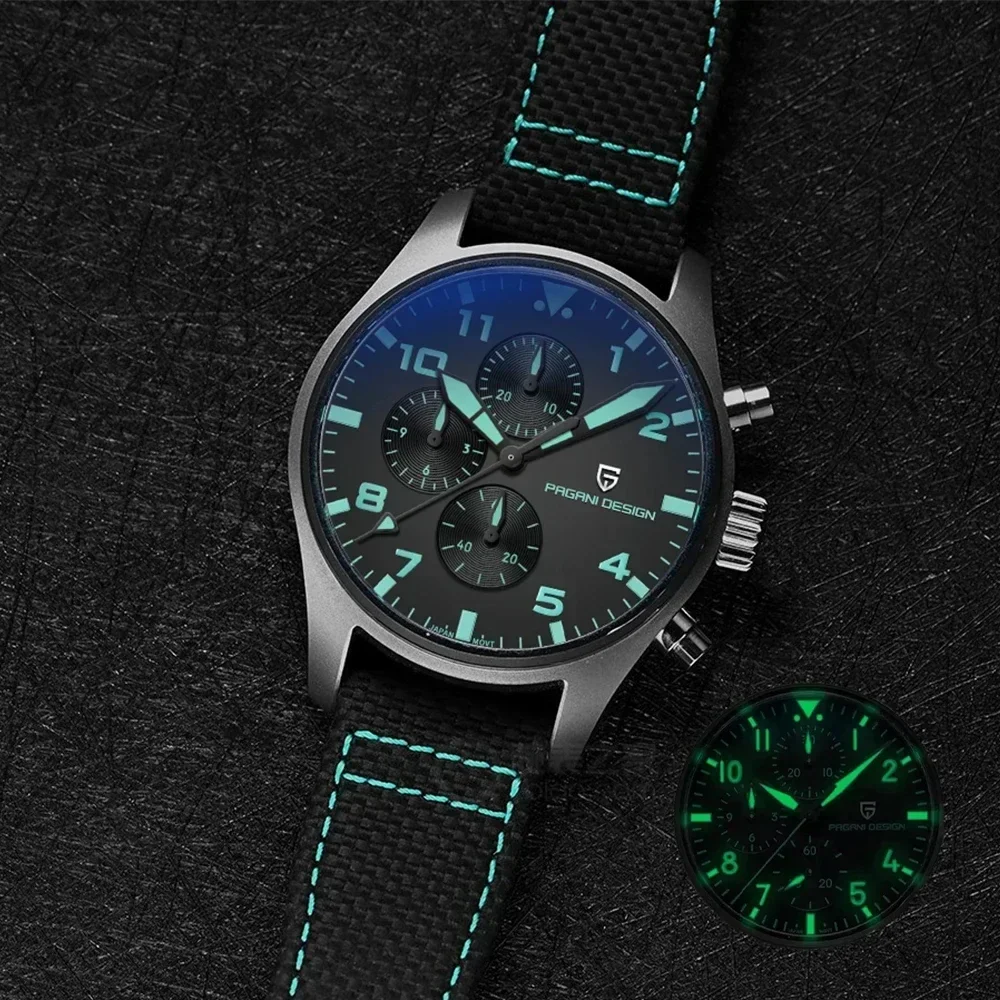 

PAGANI UCO-Montre-bracelet Pilote à Quartz pour Homme, Verre Saphir, Multi Fuseau Horaire, Code de Synchronisation, Horloge, ,