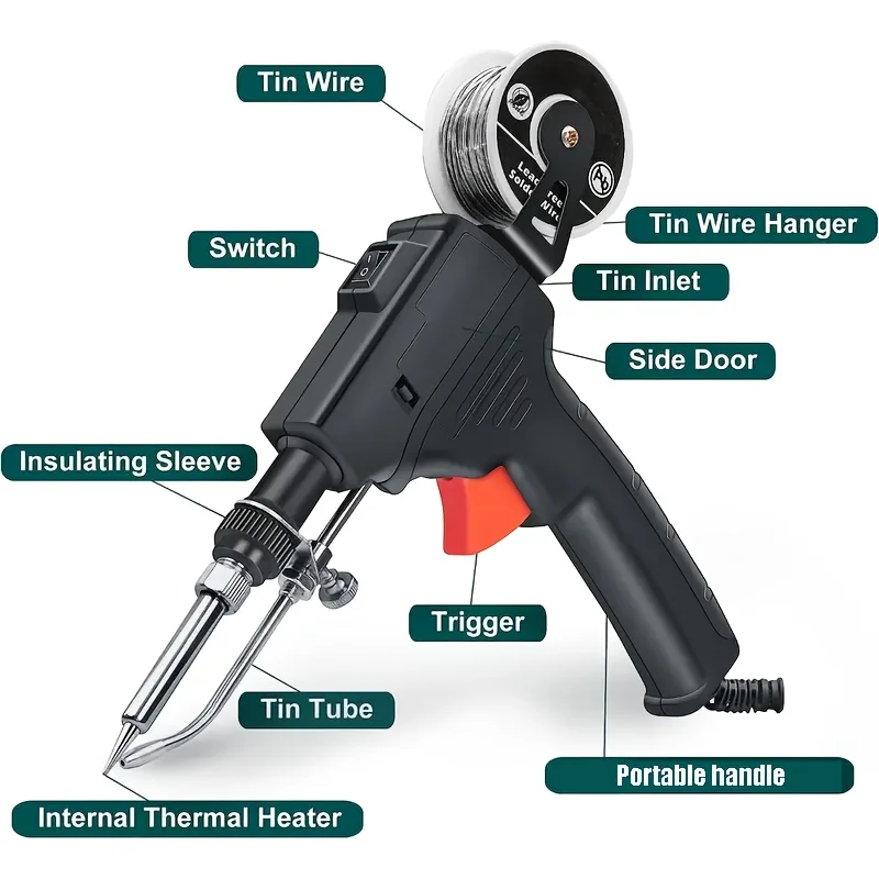 Handheld Automatic Soldering Gun with Adjustable Rubber Bracket for Circuit Boards, DIY Repair Tin Gun Hand-held Soldering Iron