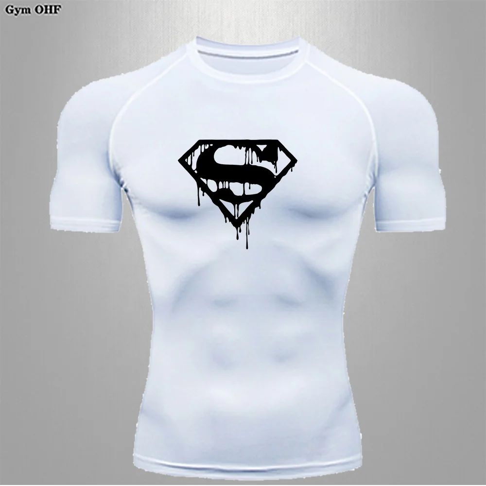 Super T-shirts Men's Compression Sports Bodysuit Workout Gym Training Basketball Fitness Jujitsu MMA Sweatshirt Rashguard Tops