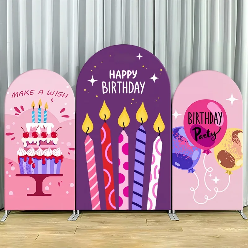 

Arch Backdrop Cover Single Side Happy Birthday Candles Cake Balloons Party Decoration Photo Booth Background Event Supplies Room