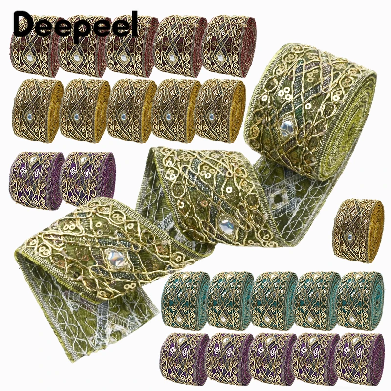 2/5/10 Yards 43mm Ethnische Stickerei-Spitzenborte, Dekorband für Kleidung, Pailletten-Gurtband, Kleiderbesatz, Nähzubehör