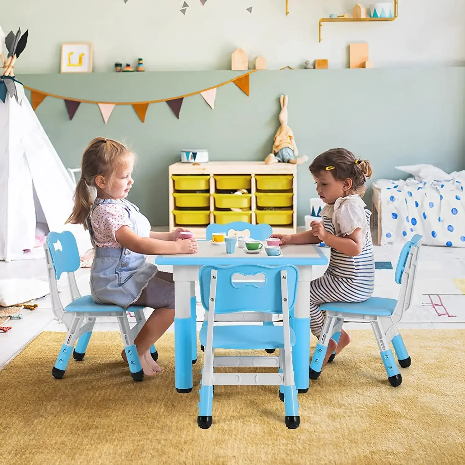 Kids Table and Chairs Set Height Adjustable Toddler Play Table Graffiti Desktop Kids Desk 60CM Toddler Table and Chair