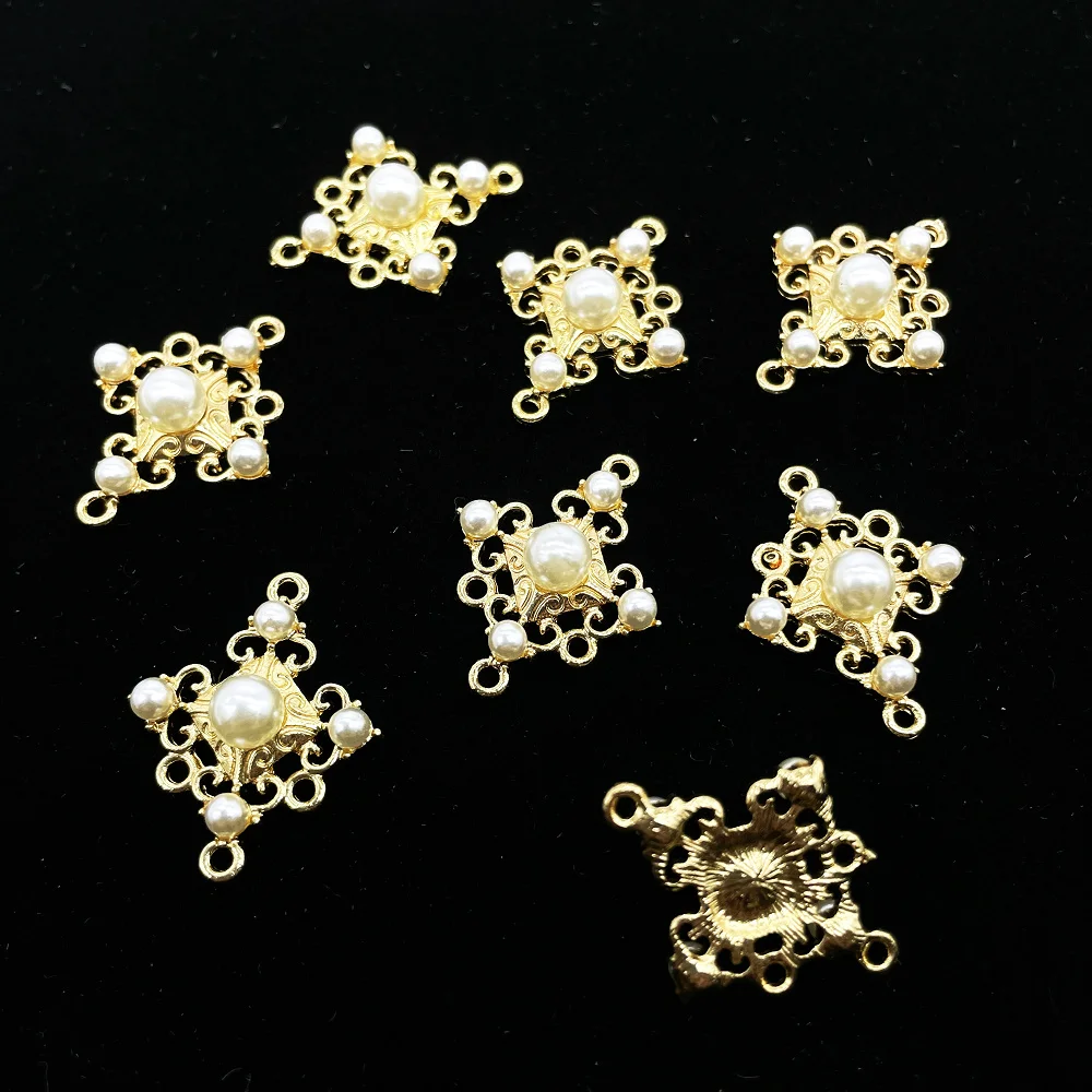 10Pcs Alloy Pearl Gold Pendant Decorative Button Flatback Ornaments Jewelry Earrings Choker Hair Clothing DIY Crafts Accessories