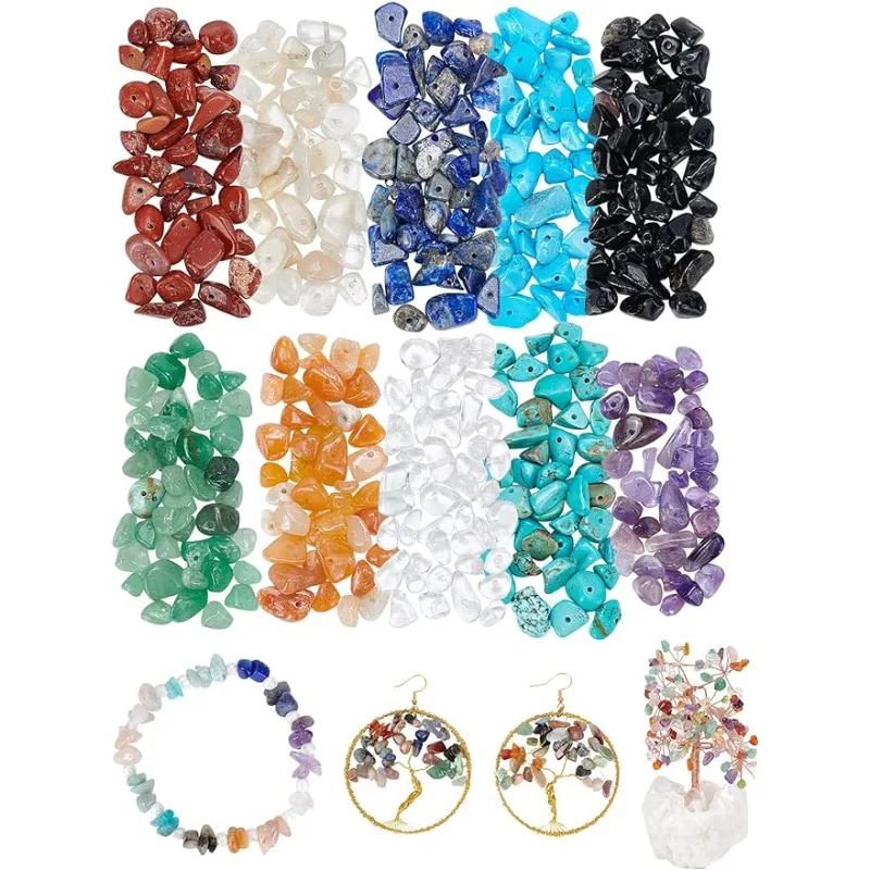 10 Styles 7 Chakra Gemstone Chips Beads Irregular Chips Beading Stone Crystal Loose Beads with Hole for Adults DIY