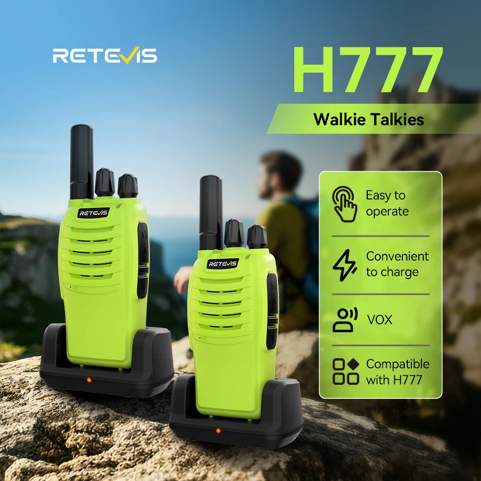 Retevis H777 Green walkie talkie 2Pcs Portable PMR446 FRS Two-way Radio long range VOX Type-C Walkie-Talkie for Camping Hiking