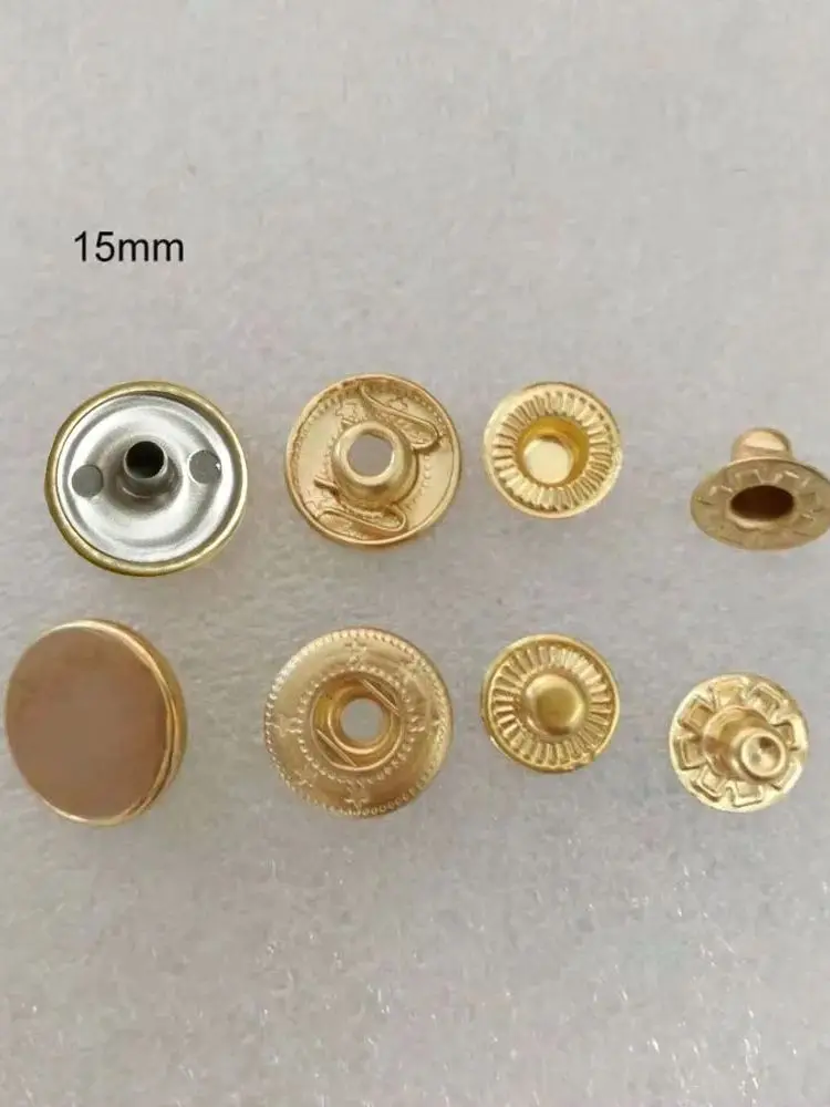 Wholesale 100sets/lot 10mm 12.5mm 15mm  four part brass metal button spring snap button snap fasteners light gold 2017101802