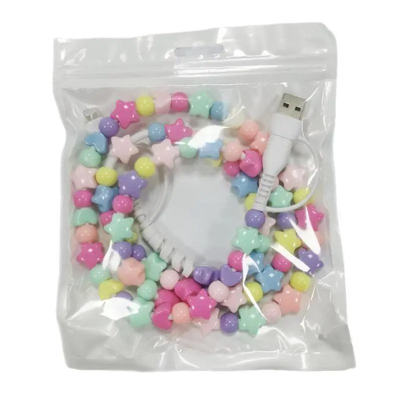 Four In One Color Bead Data Cable Two To Two PD Fast Charging Dual-purpose Type-C To IP Dual USB Pentagram Bead Cable