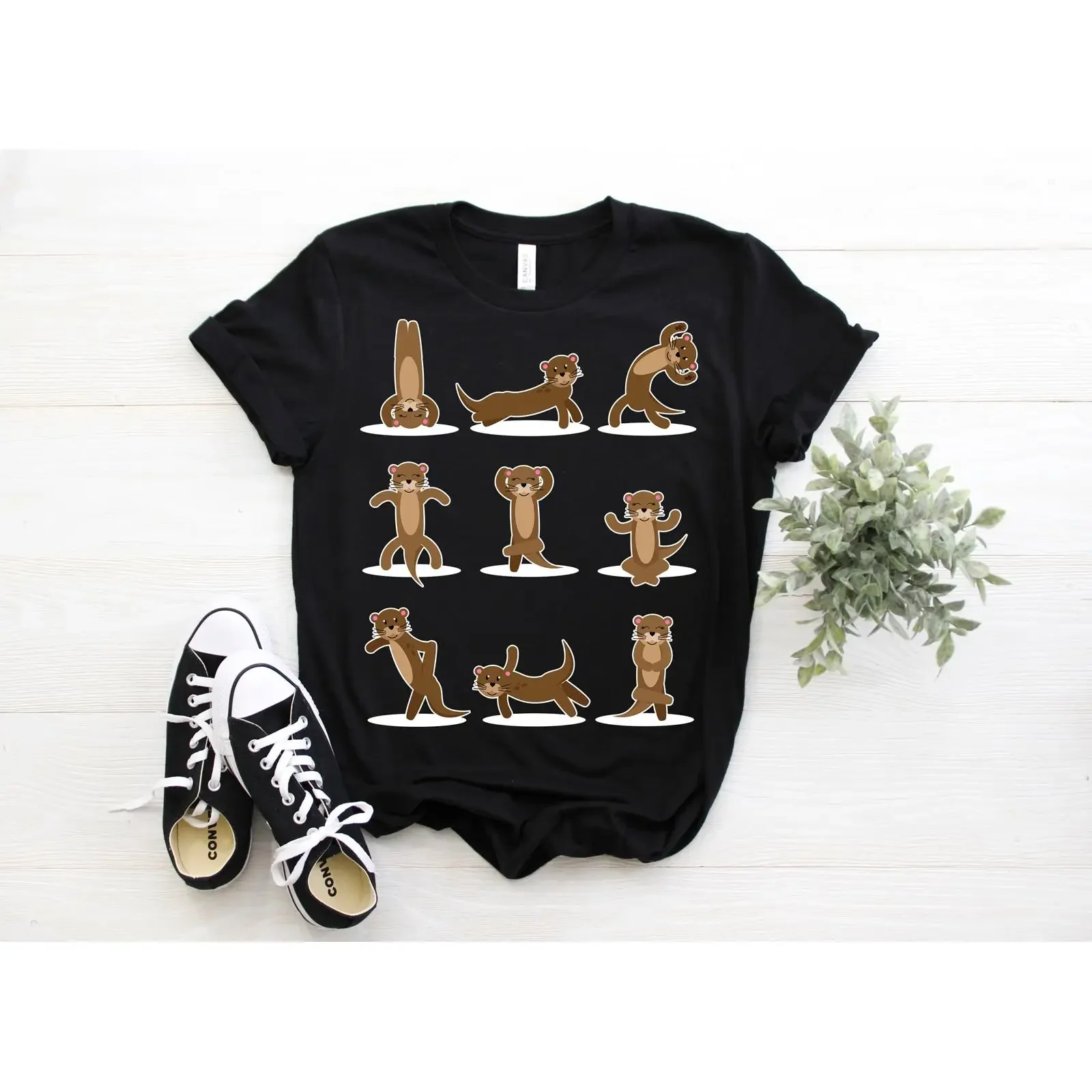 Cute Otter Yoga Positions Funny T Shirt For Lovers Animal Workout Meditation Namaste Casual vintage Washed Slightly graphic