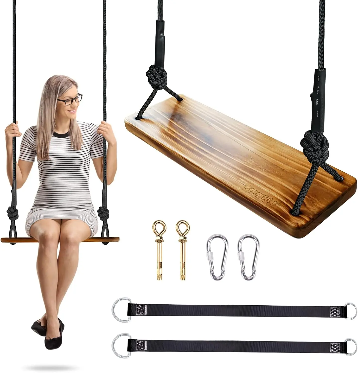 

24" Wooden Tree Swing for Adults & Kids, 500lbs Capacity with Adjustable Rope and Straps for Indoor Outdoor Use