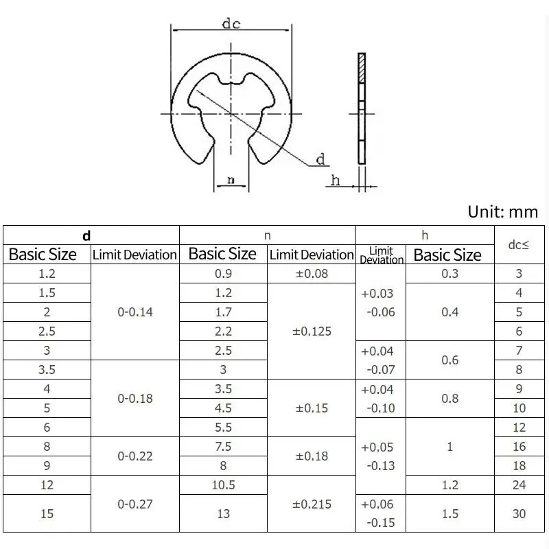 316 Stainless Steel Open Retaining Ring E Type Circlip Buckle e-Shape Circlip Pliers M2.5 M3 M3.5 M4 M5 M6 M7 M8 M10