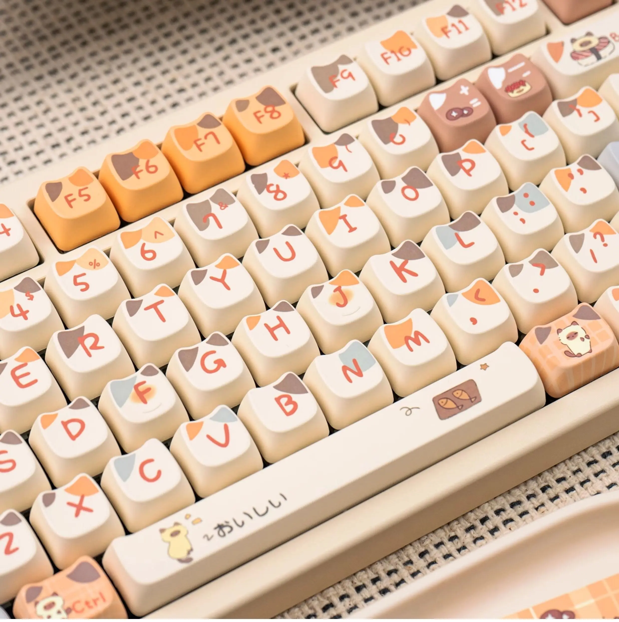 

143-клавишные колпачки для суши-кошки, сублимированные колпачки для клавиш из ПБТ, профиль MAO, милый круглый шар для механической клавиатуры Cherry MX