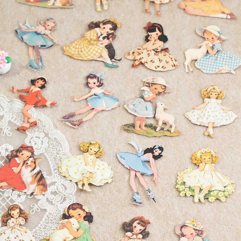 30 Sheets Vintage Cute Character Stickers for Handmade DIY Scrapbooking Guitar Phone Case Notebook Decoration Art Craft
