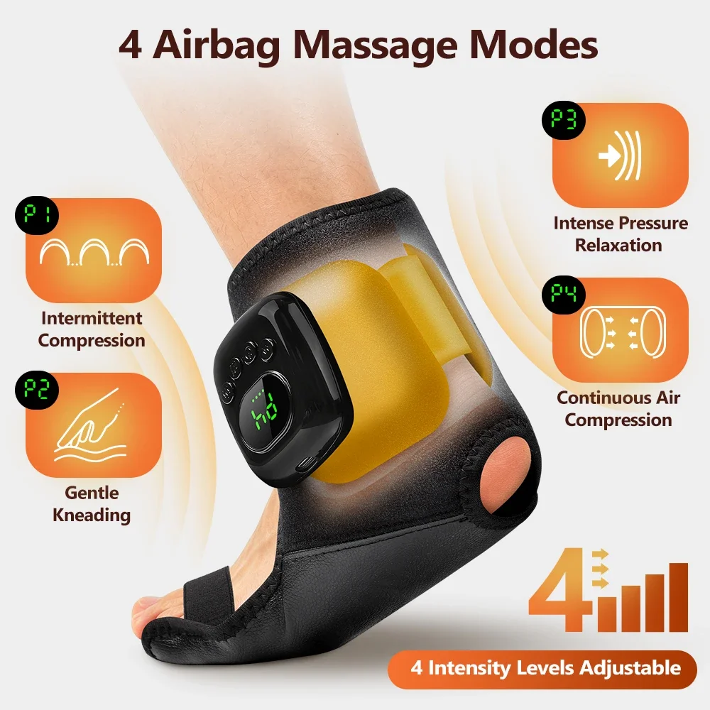 Rechargeable Air Compression Ankle Massager with Heat 3 Modes 4 Levels Heated Foot Wrap Pneumatic Ankle Foot Muscle Relaxer
