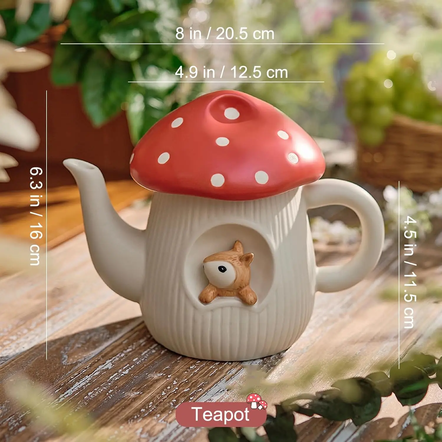 Cute Mushroom Mug with Saucer & Teapot,Handmade Glaze Polka Dot Lid, Safety Matt Ceramic Tea Pot,Best Gifts for Women & Girls - view 2