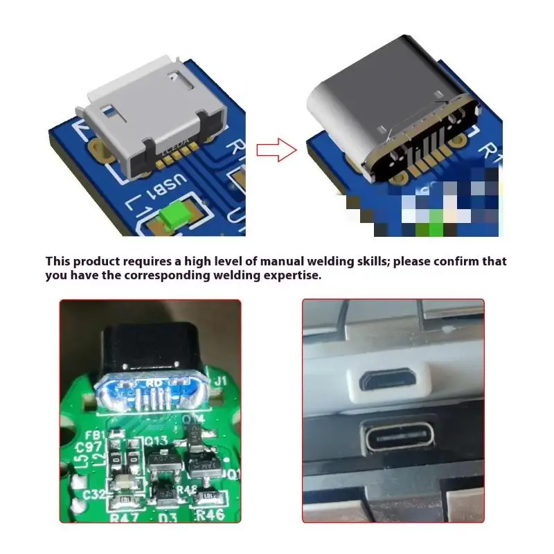 2Pcs 5Pin SMD USB Charging Port, Type-C Female Socket for DIY Repair & PCB Soldering