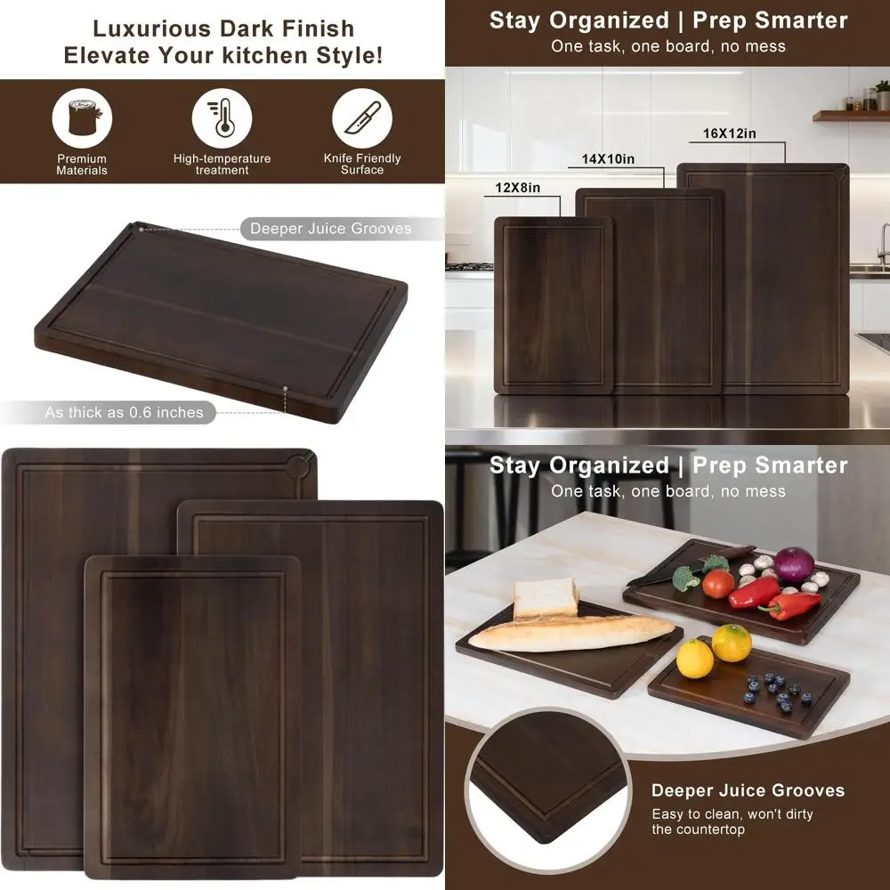 

Set of 3 Acacia Wood Cutting Boards - Premium Kitchen Chopping Boards with Juice Groove, Durable for Vegetables, Cheese, Meats