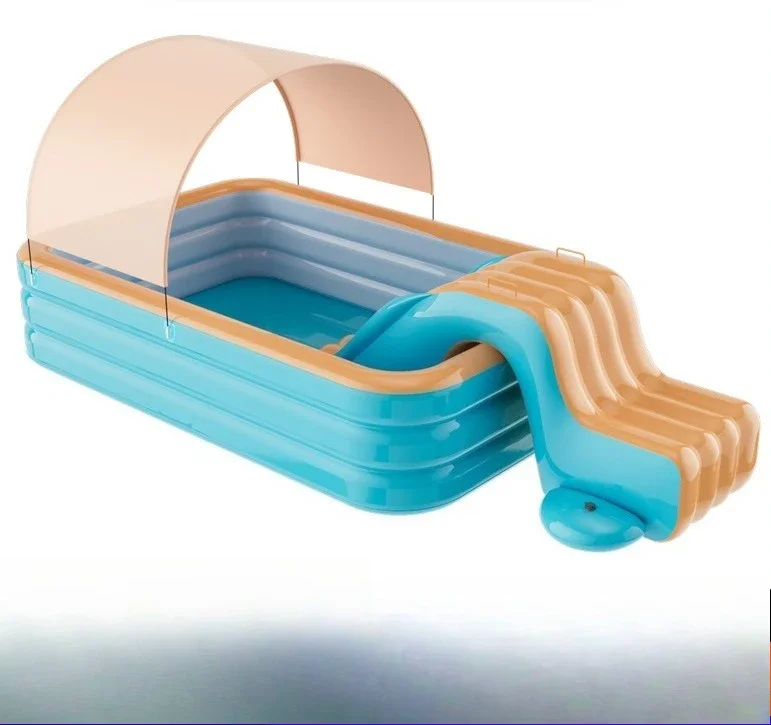 

Children's infla slide swimming pool Thickened outdoor large swimming pool with awning Baby sun protection paddling pool