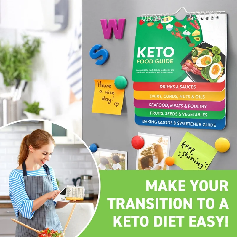 Livreto de ímãs Keto Cheat Sheet - Kit de dieta Keto para iniciantes e manequim - Kit de conjunto de ferramentas de planejamento de lista de alimentos Keto magnético